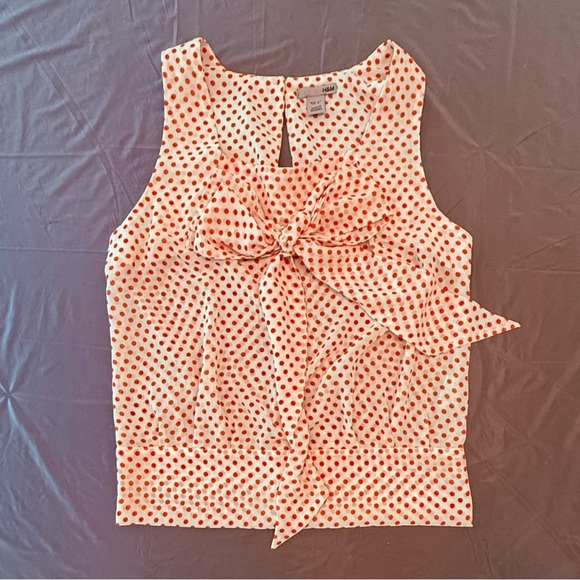 H&M Y2K Vintage White/Red Polka Dot Sleeveless Blouse w/ Tie Front Size 4/Small - Picture 4 of 12